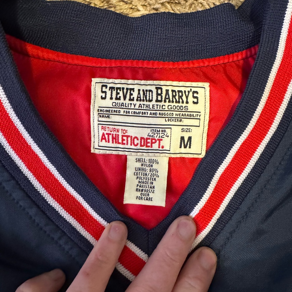 Steve & Barry's Navy Pullover Varsity Jacket with Red & White Trim - Picture 3 of 3